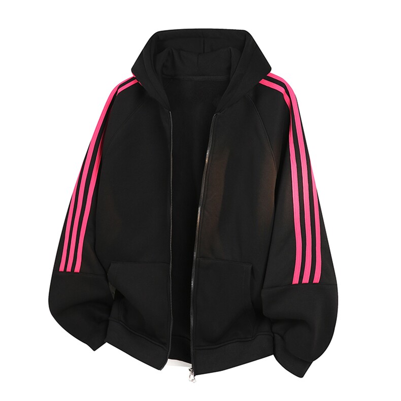 抖音得物二开25秋冬重磅全棉三条杠织带连帽卫衣开衫外套W71，男装卫衣，电商A486