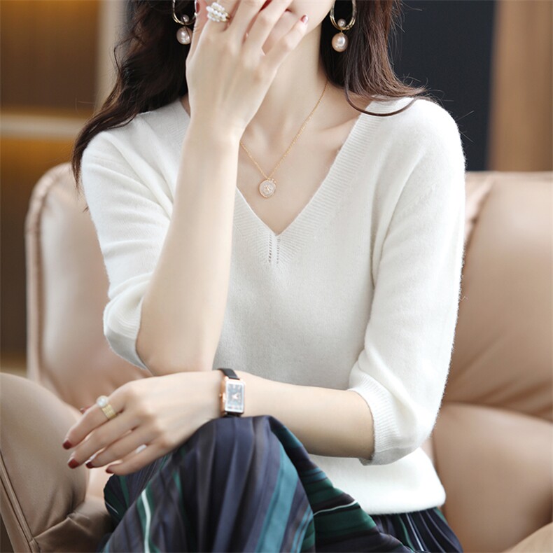 宽松型套头单件长袖2025年夏季女士羊毛衫时尚百搭图片