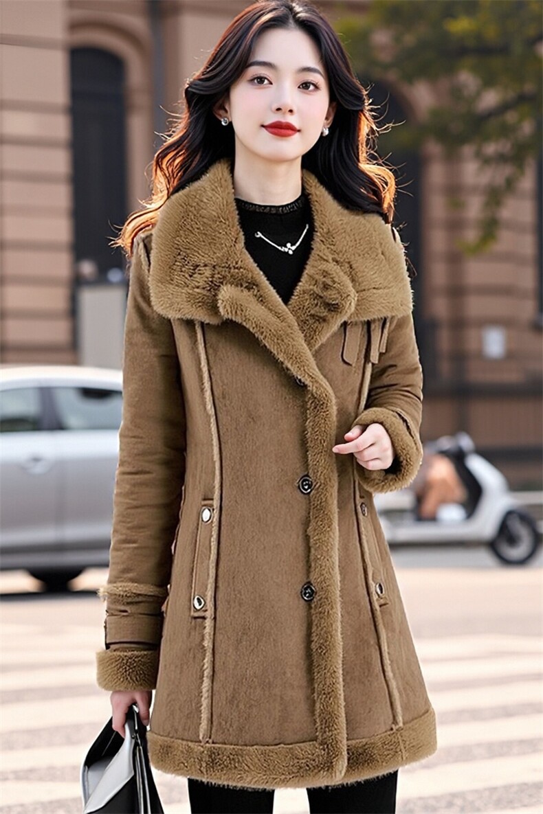 【大货已出】高档皮毛一体时尚中长款外套气质大衣加绒保暖棉服女,女装皮草,韩蔻秀