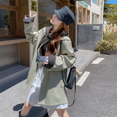 小个子减龄连帽风衣外套女2025秋季新款设计概念宽松格子拼接上衣，女装短外套，2C129