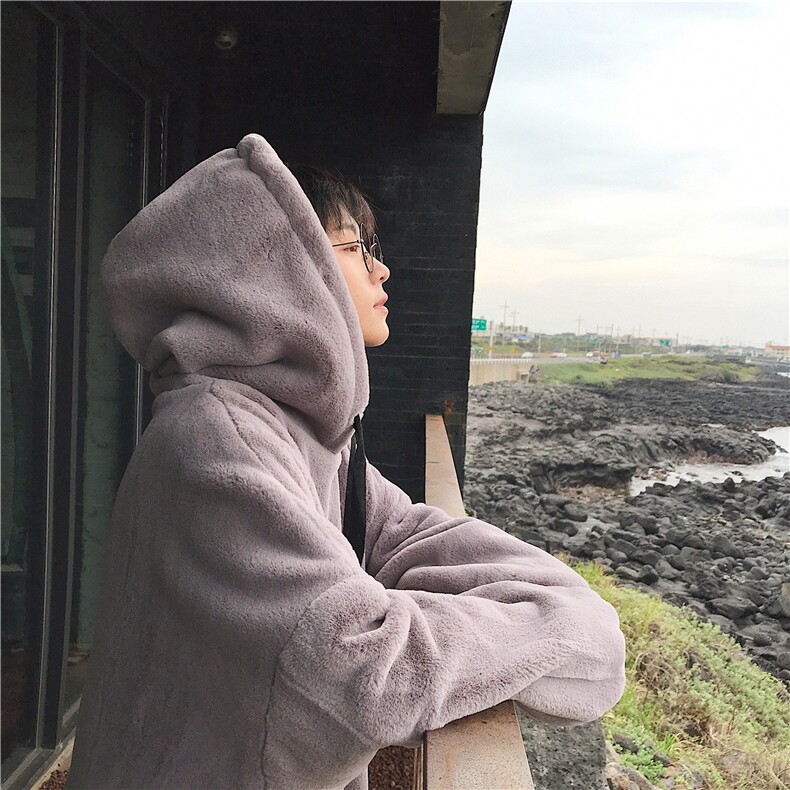 仿兔毛连帽双层加厚有弹性里布纯色毛绒卫衣A158-703-P78,男装卫衣,电商A158