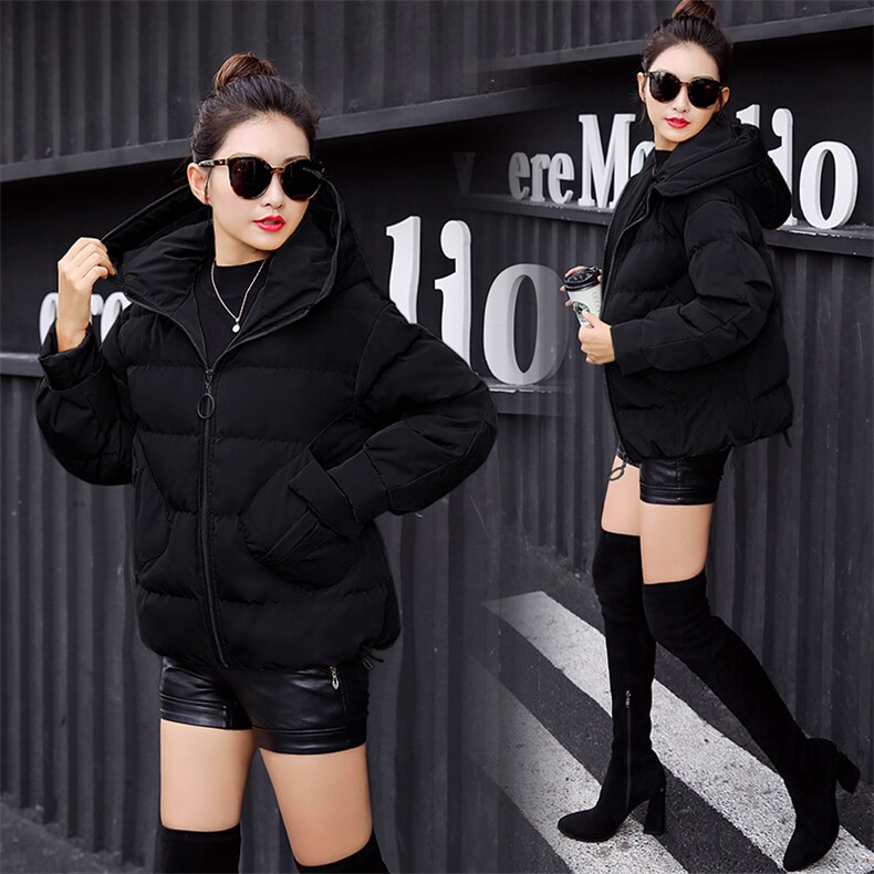 2020年冬季长袖直筒拉链连帽纯色棉衣/棉服韩版百搭街头简约，女装棉衣/棉服，悠米