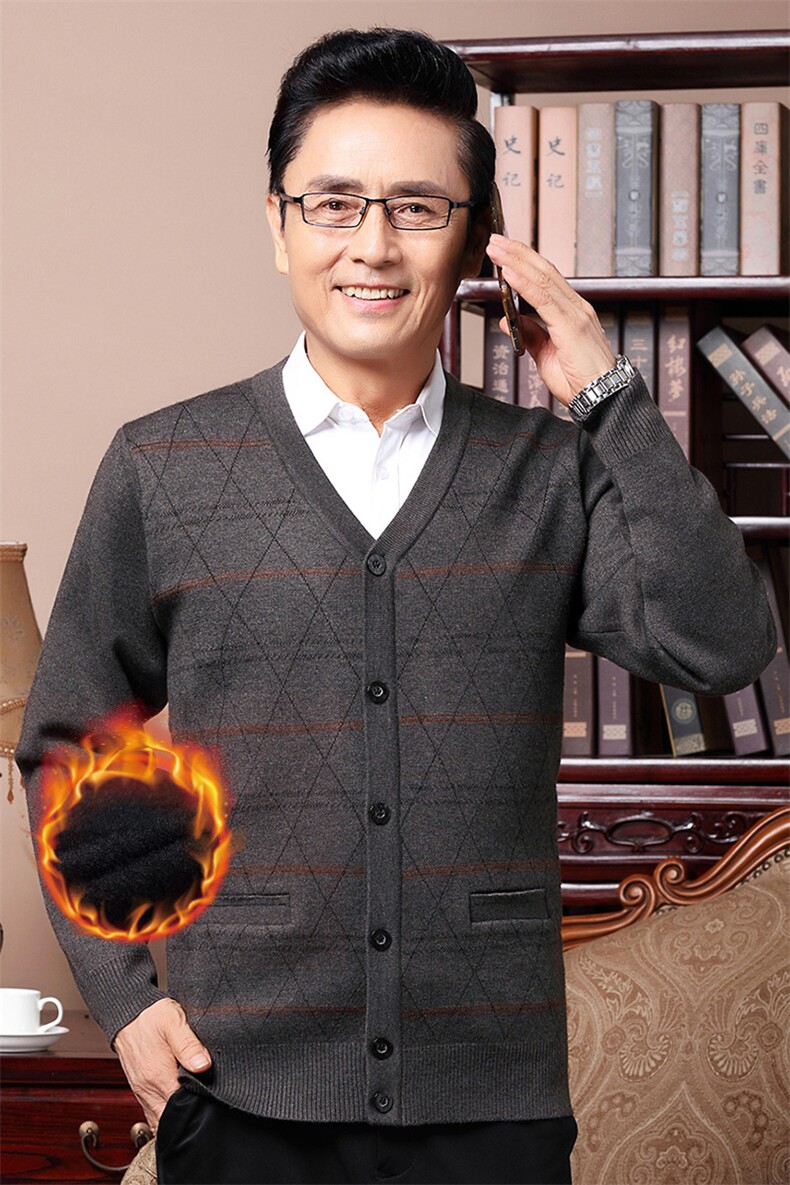 春秋季爸爸针织开衫男V领中老年人毛衫外套男士加厚保暖爷爷毛衣,男装针织衫/毛衣,电商B212（原钱塘6029）