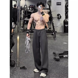 深灰色美式健身运动卫裤男冬季重磅垂感裤子显腿长高腰休闲裤图片