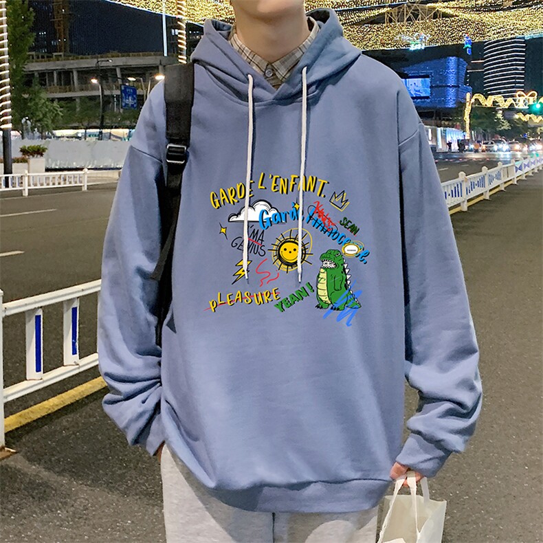 WY2219-P35纯棉连帽卫衣男大码运动帽衫宽松薄外套男,男装卫衣,电商A040