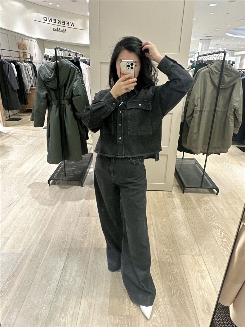 春季新款翻盖口袋洗水棉质牛仔衬衫,女装衬衫,湘姗