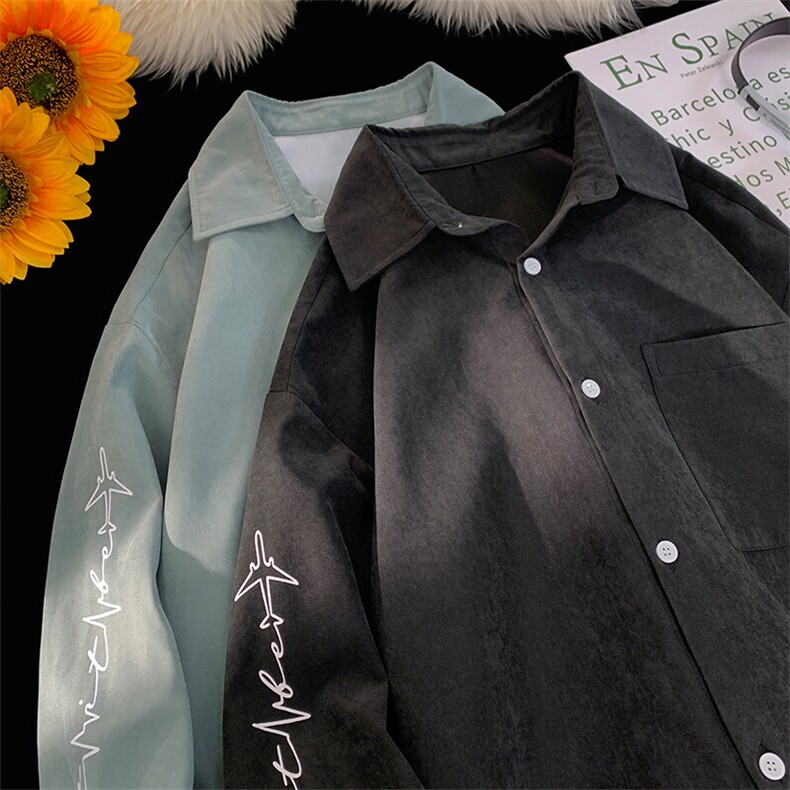 2025春季新款港风摆拍大码桃皮绒印花衬衫M-5XHC24063-特P35，男装衬衫，电商A022