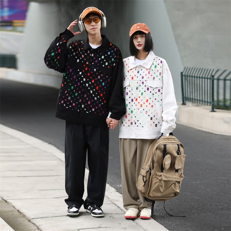 高级感情侣装秋冬季2024小众设计感格子夹克男女外套潮JK3923P125,男装夹克,电商A400（原B301）