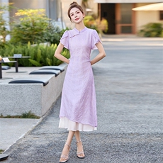 2025夏季新款时尚显瘦洋气减龄新中式国风连衣裙，女装连衣裙，魅丽静蓝