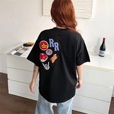 万针全刺绣工艺得物抖音高品质260克纯棉双纱美式高街短袖T恤P33，男装T恤，电商A486-1