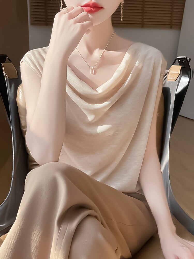 简约时尚无袖女士春季新款宽松遮肚百搭打底背心,针织衫/毛衣,绒宛羊绒