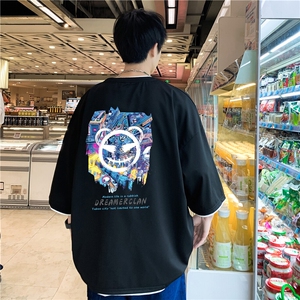 xZ116-T130-p30- M-5XL撞色男潮牌美式情t恤男夏季印花图片