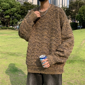 秋冬季上衣韩宽松提花套头毛衣 男士潮流加厚圆领长袖针织衫图片