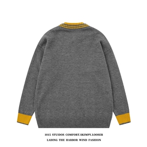 美式复古趣味小狗刺绣开衫毛衣外套潮牌情侣针织衫 1015-M351-P85图片