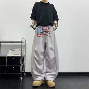 美式复古新款休闲裤男女款宽松高腰长裤情侣潮流XM47-P52图片