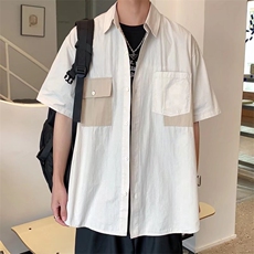 纯色简约港风短袖衬衫男夏季港风潮流百搭衬衣外搭外套W2588-P30，男装衬衫，星座412-3