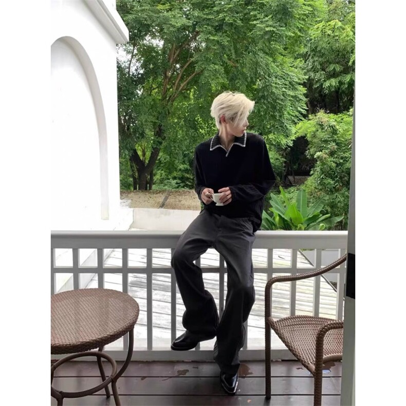 韩手缝线线麦穗纹针织亨利领长袖T恤柔软舒适亲肤百搭毛衣,针织衫/毛衣,星座506A