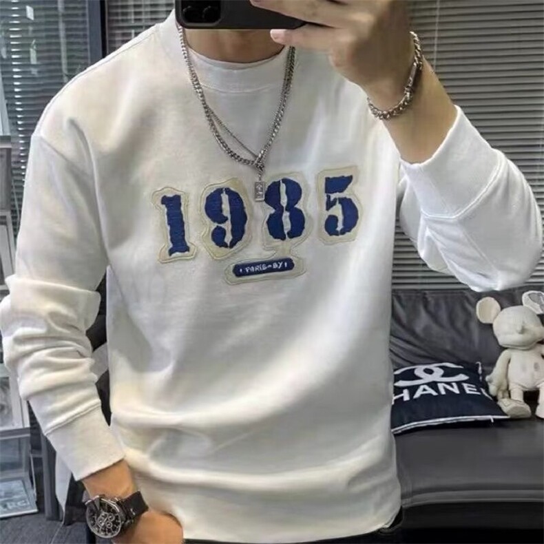 卫衣男字母印花潮男套头上衣打底衫2025新款加绒外穿社会潮男体恤,男装T恤,星座506A
