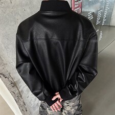 抖音得物高品质美式高街复古老钱风PU皮夹克外套男女短款机车皮衣，男装夹克，电商A486