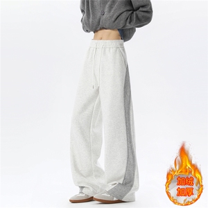 815A-K321-P50控88 冬季加绒加厚保暖拼接慵懒宽松休闲裤卫裤男生图片