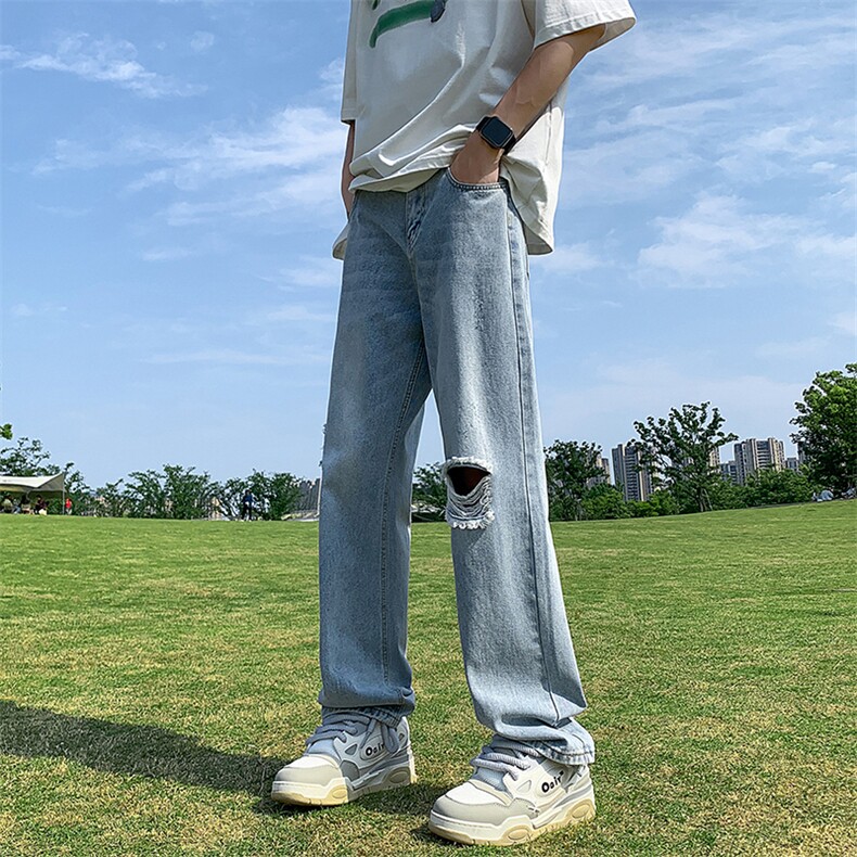 破洞牛仔裤男小直筒B342-K7035-P55直播品质,男装牛仔裤,电商B342