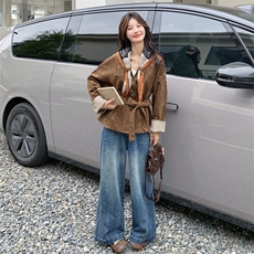 25秋季设计感系带鹿皮绒短外套6518-P175-K258，女装短外套，2C317