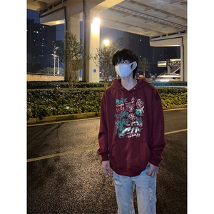 手绘涂鸦印花LOGO男女情侣潮牌连帽卫衣图片