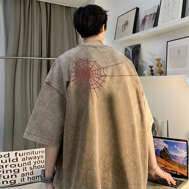 直播品质重磅240克美式复古蜡染水洗做旧宽松短袖t恤T1211-P38,男装T恤,电商A486
