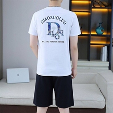 25359-P55夏季休闲T恤短裤男两件套欧货潮牌修身圆领短袖T恤套装，男装休闲套装，电商D310B-1