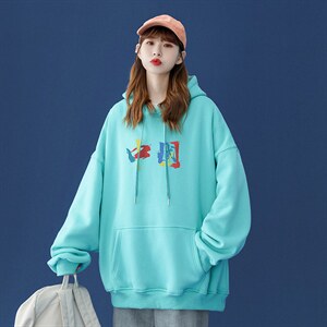 中性 秋季潮流印花上衣宽松连帽卫衣 W231  P35控58加绒P45图片