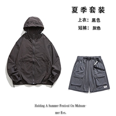 夏日户外UPF50+防晒衣潮流短裤情侣款套装FSY3203+K2332-P80，男装休闲套装，电商A128