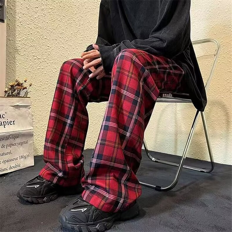 网图潮流格子裤大码显瘦慵懒风松弛感高级感阔腿休闲裤MG6010-P28，男装休闲裤，电商A025