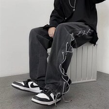 牛仔裤男秋冬2023新款美式炸街嘻哈阔腿长裤K835P50，男装牛仔裤，星座1116-2
