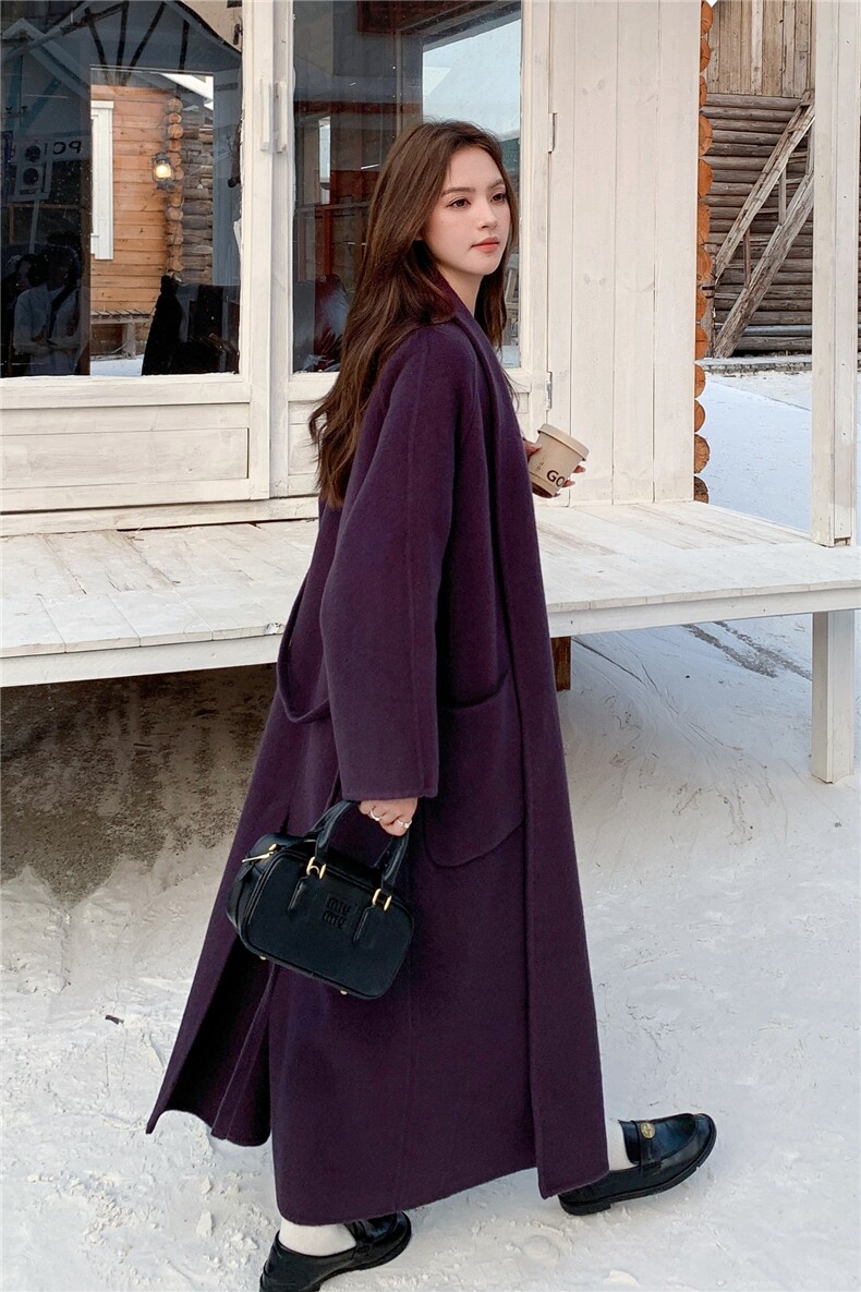 法式气质紫色双面呢羊毛大衣外套女秋冬2025新款英伦风爆款高级感,女装毛呢外套,2C220