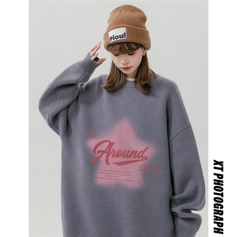 特批中性无影墙星星印花宽松时尚圆领毛衣TPM6846P40控68，男装针织衫/毛衣，电商A268