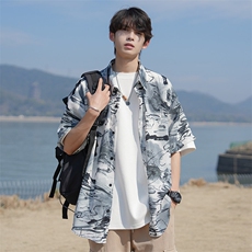 2026夏季扎染冰丝短袖衬衫男大码外套CD5484特P25建议零售价58，男装T恤，电商A001