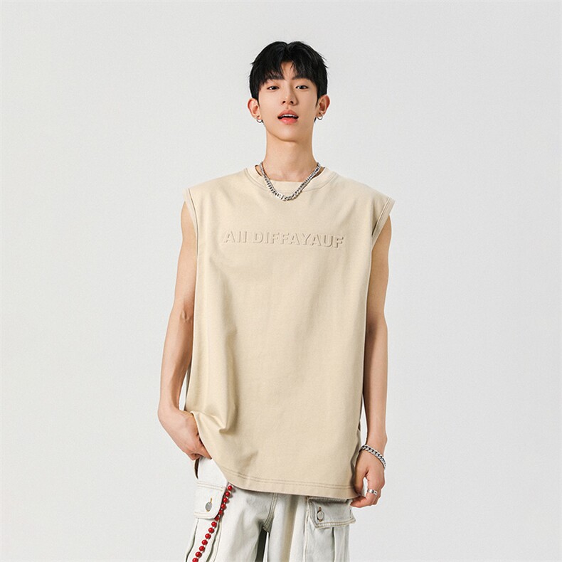 高街280克100棉凹凸印工艺大码坎肩体恤A436-1602-特P3249,男装T恤,电商A436