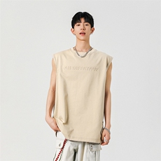 高街280克100棉凹凸印工艺大码坎肩体恤A436-1602-特P3249，男装T恤，电商A436