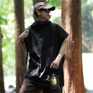 夏季斜拉链设计连帽连帽马甲男防晒衣坎肩无袖冲锋衣薄款外穿背心图片
