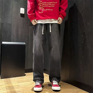 宽松直筒阔腿牛仔裤男秋冬季美式高街复古水洗休闲裤子70226-p45