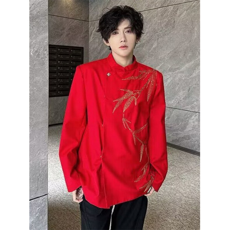 新中式风改良中山装痞帅西装外套网红同款竹子刺绣立领XZ48，男装西服套装，星座1116A（原606A-3）