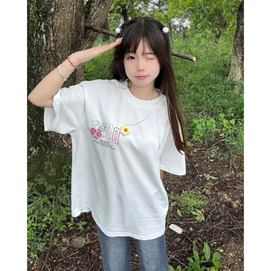 万针全刺绣工艺抖音得物高品质260克重磅纯棉双纱美式高街短袖T恤图片