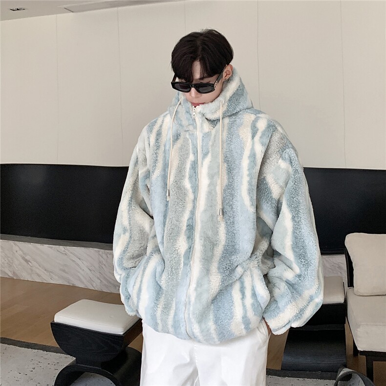 港风定制条纹羊羔毛面料棉衣男成分：聚酯纤维8712P138控178，男装棉衣，星座227-7