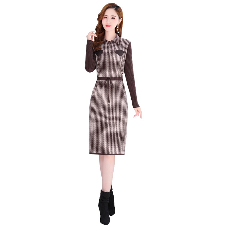 2021秋季新款时尚气质有女人味的毛衣连衣裙,女装连衣裙,金典明美