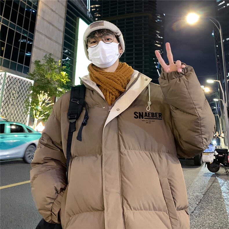 夜景休闲字母印花百搭宽松保暖连帽棉服A247-MY163特批95控158,男装棉衣,电商A247