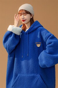 8个点击羊羔毛外套女加绒加厚克莱因蓝卫衣416B-YM181-P75限88图片