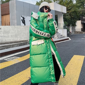 现货2022年冬季新款过膝撞色连帽韩版情侣同款休闲长款白鸭绒图片