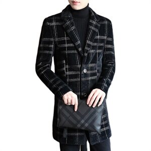 2020高品质秋冬男士毛呢大衣修身时尚西装领风衣外套N07P180图片