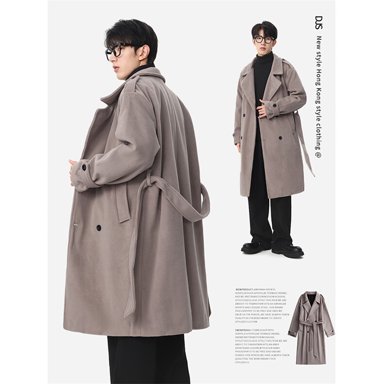 秋冬长款毛呢大衣Q2590-TP135198韩版休闲宽松翻领过膝外套,男装毛呢大衣,电商A102