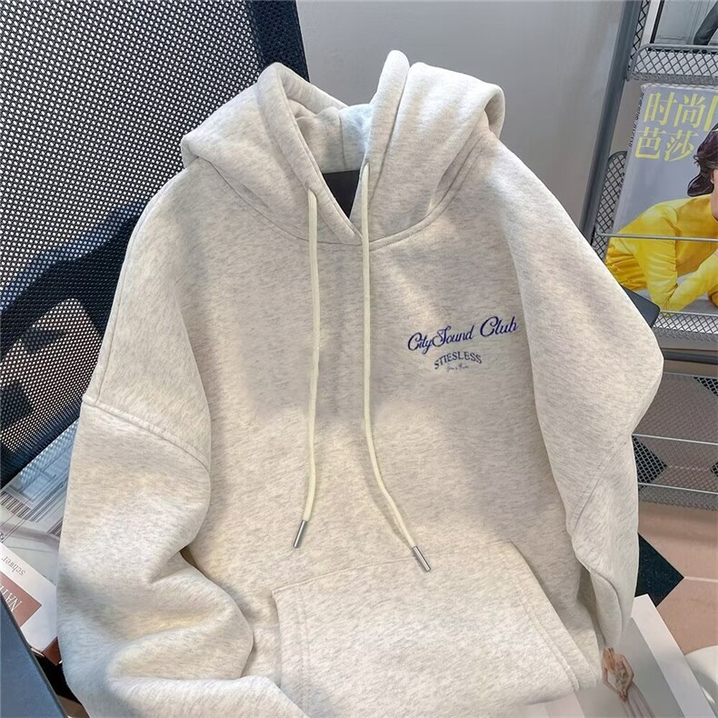 银狐绒美式潮牌简约小狗印花连帽卫衣情侣装休闲ins秋冬季上衣男,男装卫衣,星座715-4